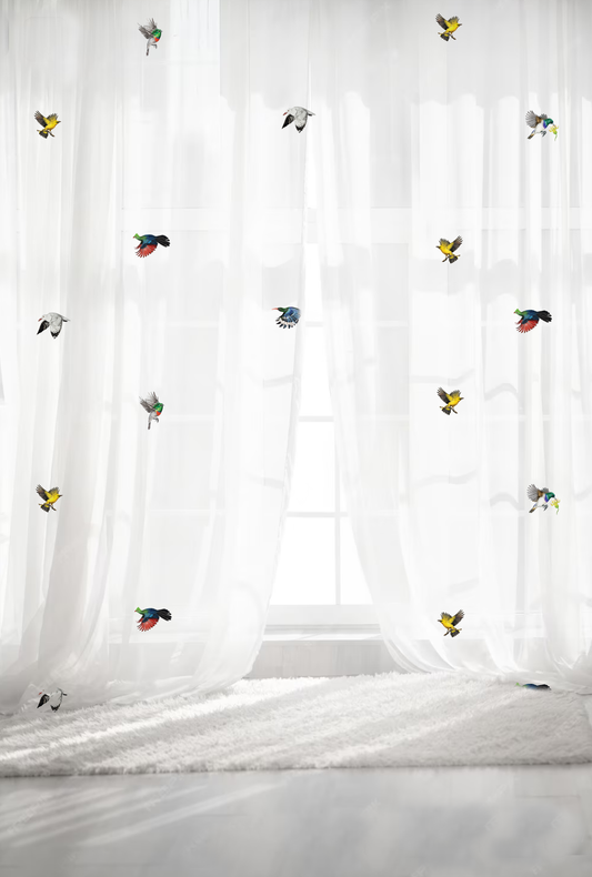 Sheer cotton Curtain with birds