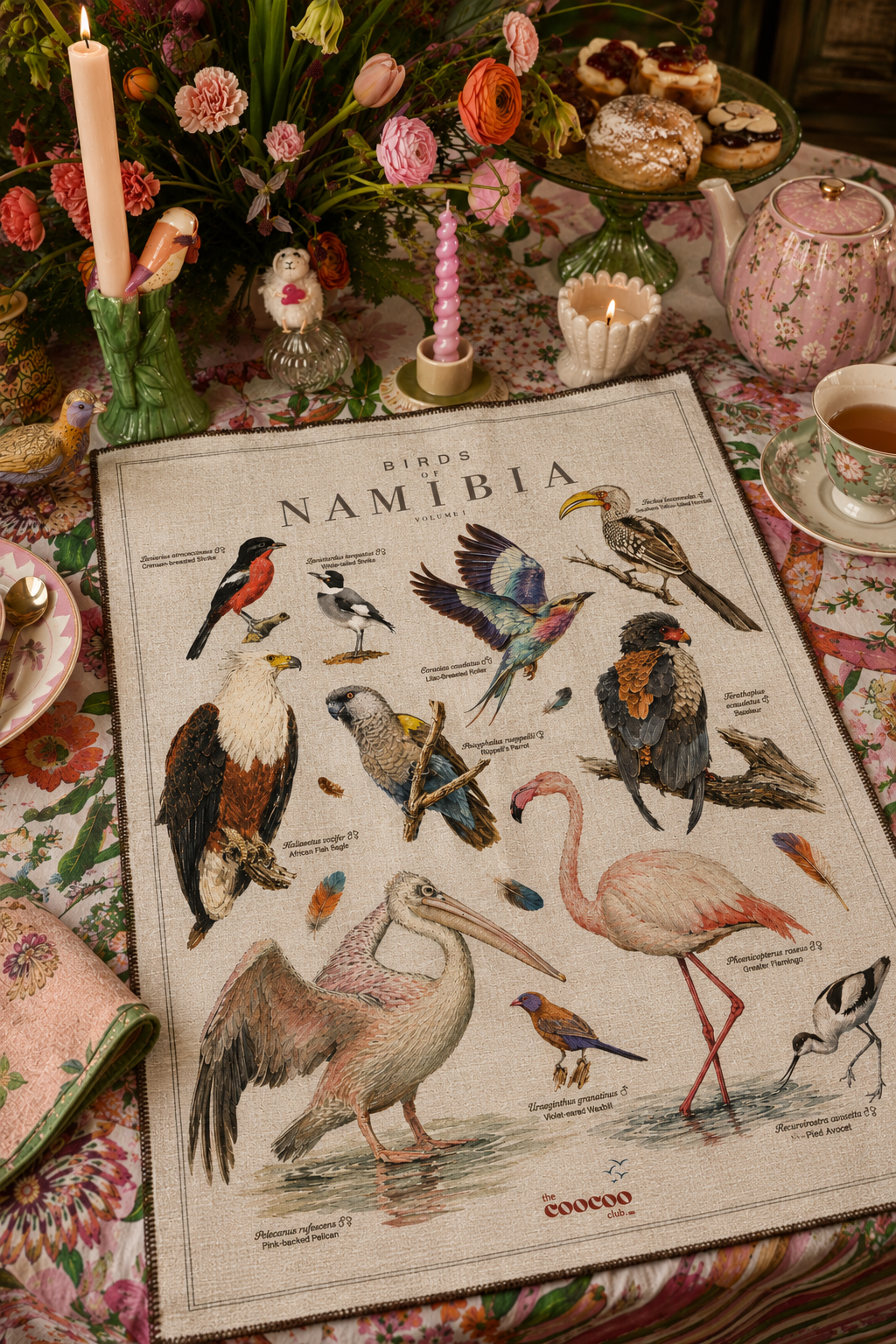 Birds of Namibia Collection Tea Towel at a tea party