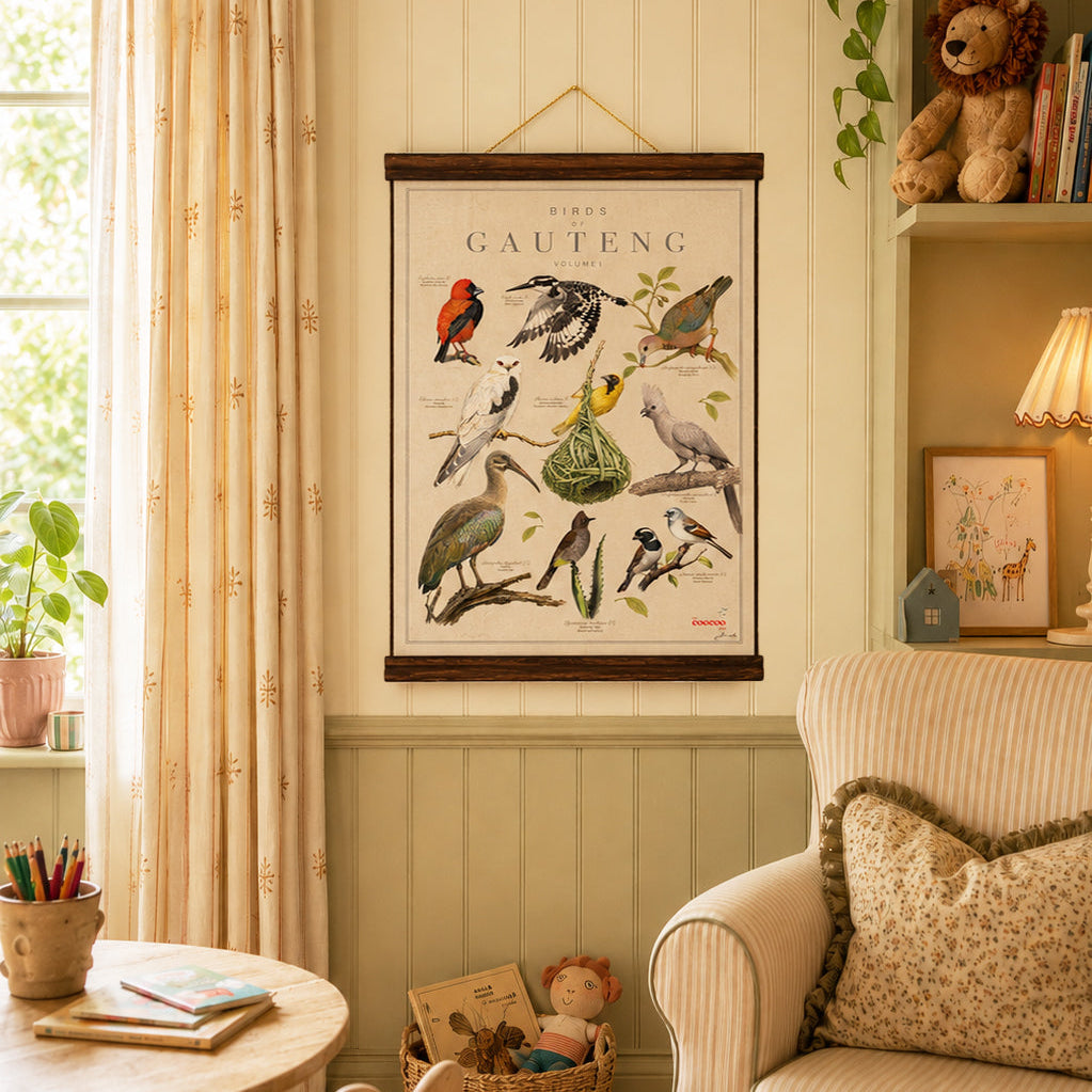 Nursery room with a child's chair, small table, and decorative elements.