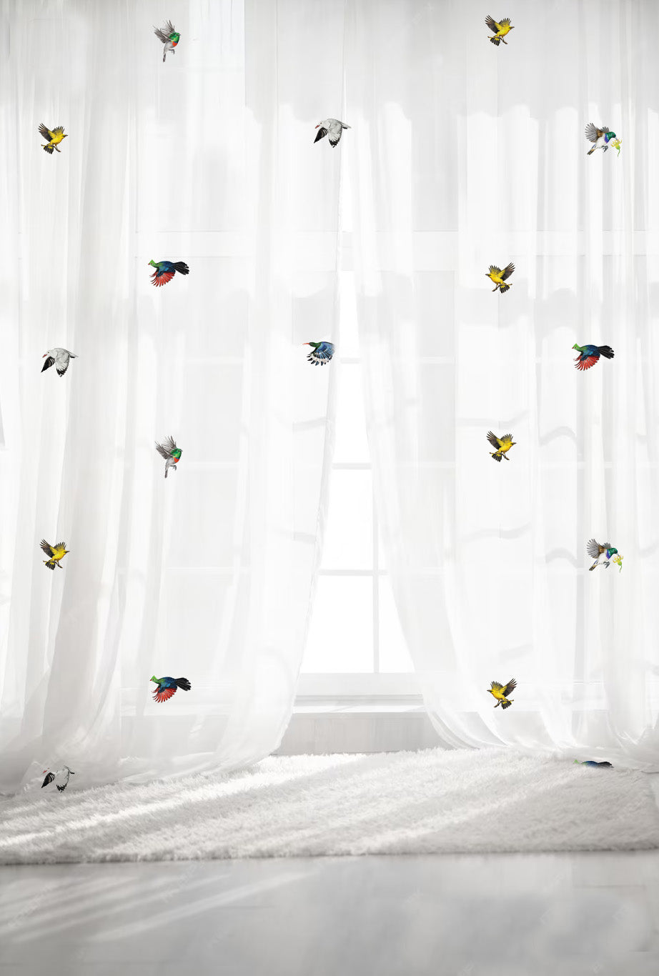 Sheer Cotton Curtain with birds